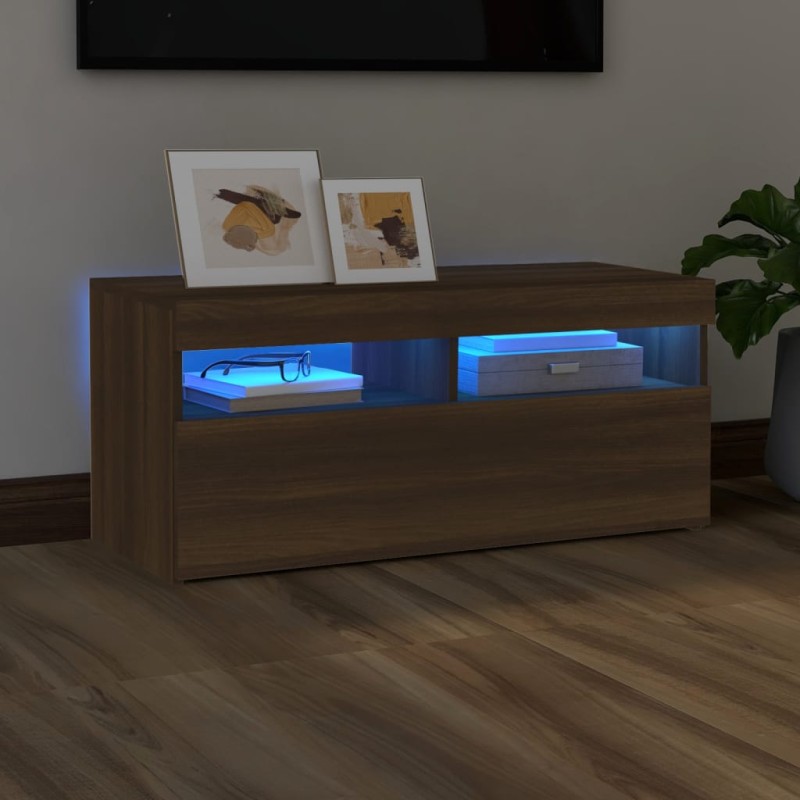 vidaXL TV-Schrank mit LED-Leuchten Braun Eichen-Optik 90x35x40 cm vidaXL TV-Schrank mit LED-Leuchten Braun Eichen-Optik 90x35x40 cm