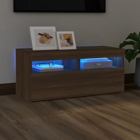 vidaXL TV-Schrank mit LED-Leuchten Braun Eichen-Optik 90x35x40 cm