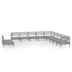 vidaXL 11-tlg. Garten-Lounge-Set Massivholz Kiefer Grau
