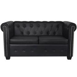 vidaXL Chesterfield-Sofa 2-Sitzer Kunstleder Schwarz 
