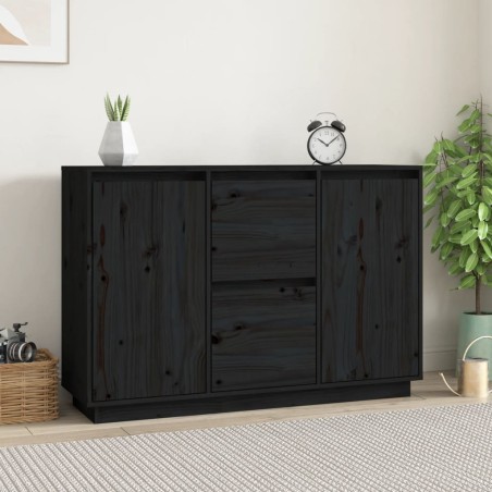 vidaXL Sideboard Schwarz 111x34x75 cm Massivholz Kiefer