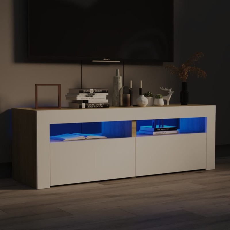 vidaXL TV-Schrank mit LED-Leuchten Weiß Sonoma-Eiche 120x35x40 cm vidaXL TV-Schrank mit LED-Leuchten Weiß Sonoma-Eiche 120x35x40 cm