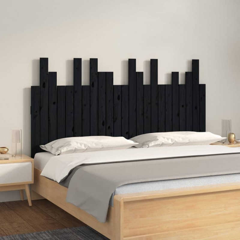 vidaXL Wand-Kopfteil Schwarz 146,5x3x80 cm Massivholz Kiefer