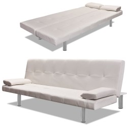 vidaXL Schlafsofa mit 2 Kissen Kunstleder Ausziehbar Cremeweiß 