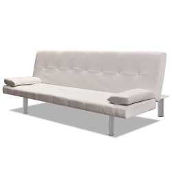 vidaXL Schlafsofa mit 2 Kissen Kunstleder Ausziehbar Cremeweiß 