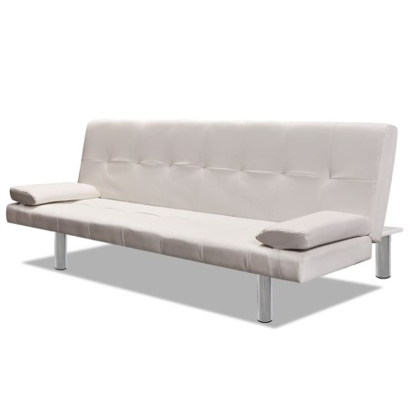 vidaXL Schlafsofa mit 2 Kissen Kunstleder Ausziehbar Cremeweiß 
