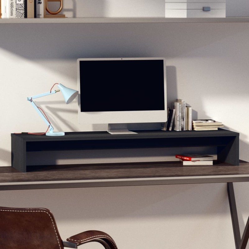 vidaXL Monitorständer Grau 100x27x15 cm Massivholz Kiefer vidaXL Monitorständer Grau 100x27x15 cm Massivholz Kiefer