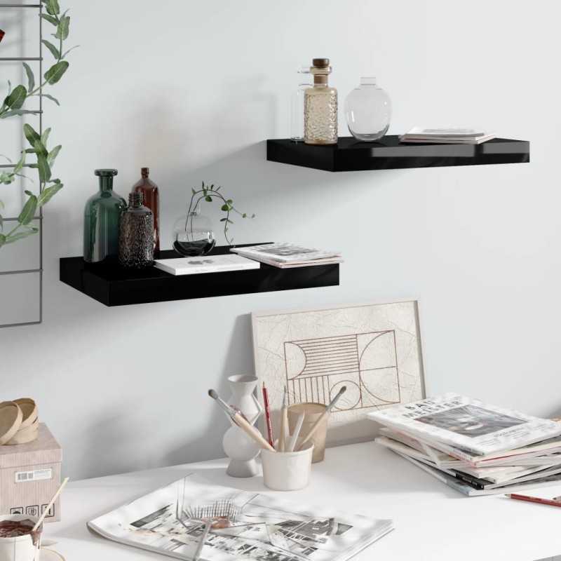 vidaXL Schwebende Wandregale 2 Stk. Hochglanz-Schwarz 40x23x3,8cm MDF vidaXL Schwebende Wandregale 2 Stk. Hochglanz-Schwarz 40x23x3,8cm MDF