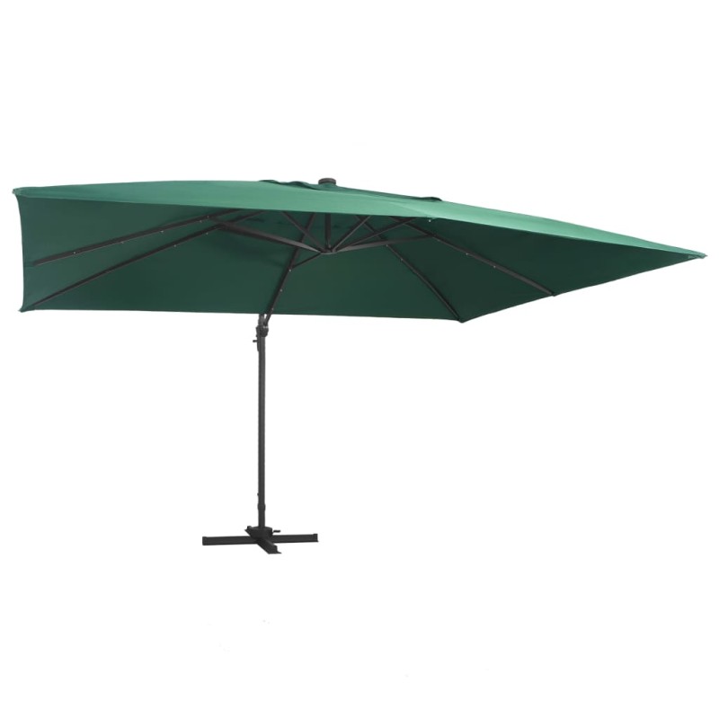 vidaXL Ampelschirm mit LED-Leuchten und Aluminium-Mast 400x300 cm Grün vidaXL Ampelschirm mit LED-Leuchten und Aluminium-Mast 400x300 cm Grün