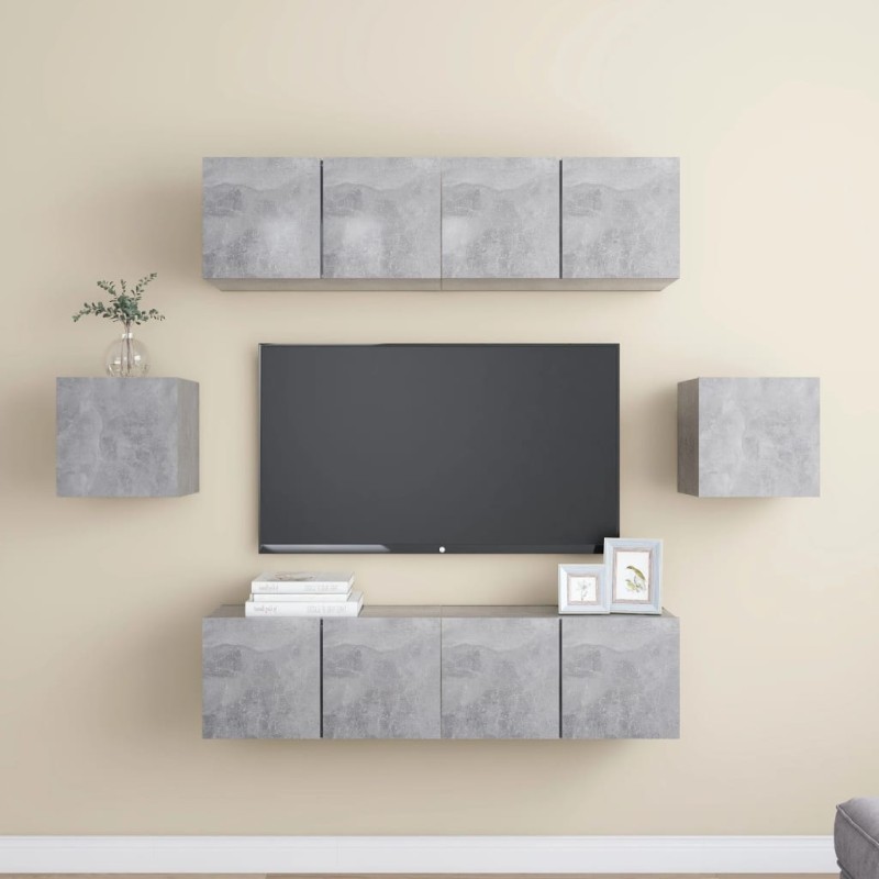 vidaXL 6-tlg. TV-Schrank-Set Betongrau Holzwerkstoff vidaXL 6-tlg. TV-Schrank-Set Betongrau Holzwerkstoff