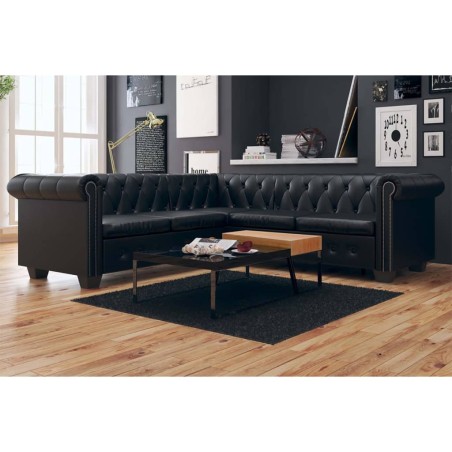 vidaXL Chesterfield Ecksofa 5-Sitzer Kunstleder Schwarz 