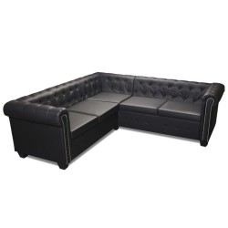 vidaXL Chesterfield Ecksofa 5-Sitzer Kunstleder Schwarz 