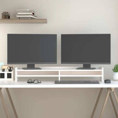 vidaXL Monitorständer Weiß 100x24x16 cm Massivholz Kiefer