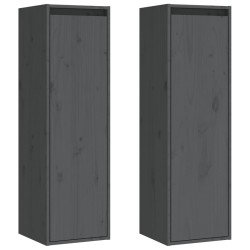 vidaXL Wandschränke 2 Stk. Grau 30x30x100 cm Massivholz Kiefer