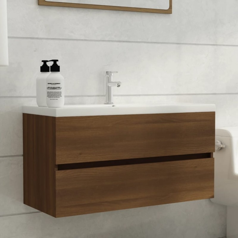 vidaXL Waschbeckenschrank Braun Eiche 90x38,5x45 cm Holzwerkstoff vidaXL Waschbeckenschrank Braun Eiche 90x38,5x45 cm Holzwerkstoff