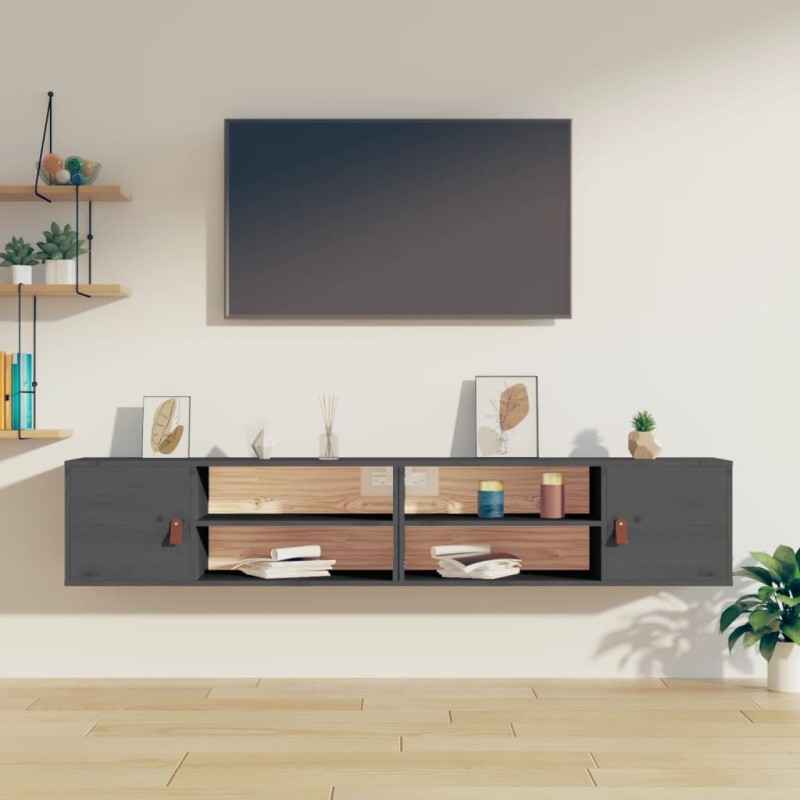 vidaXL Wandschränke 2 Stk. Grau 80x30x30 cm Massivholz Kiefer vidaXL Wandschränke 2 Stk. Grau 80x30x30 cm Massivholz Kiefer