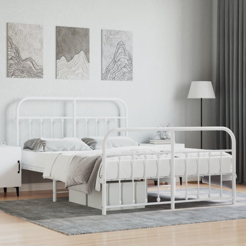 vidaXL Bettgestell mit Kopf- und Fußteil Metall Weiß 140x190 cm vidaXL Bettgestell mit Kopf- und Fußteil Metall Weiß 140x190 cm