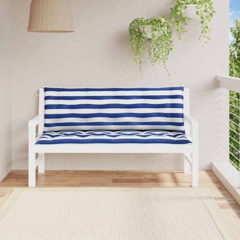 Gartenbank-Auflagen 2 Stk. Blau&Weiß Gestreift 150x50x7cm Stoff Gartenbank-Auflagen 2 Stk. Blau&Weiß Gestreift 150x50x7cm Stoff
