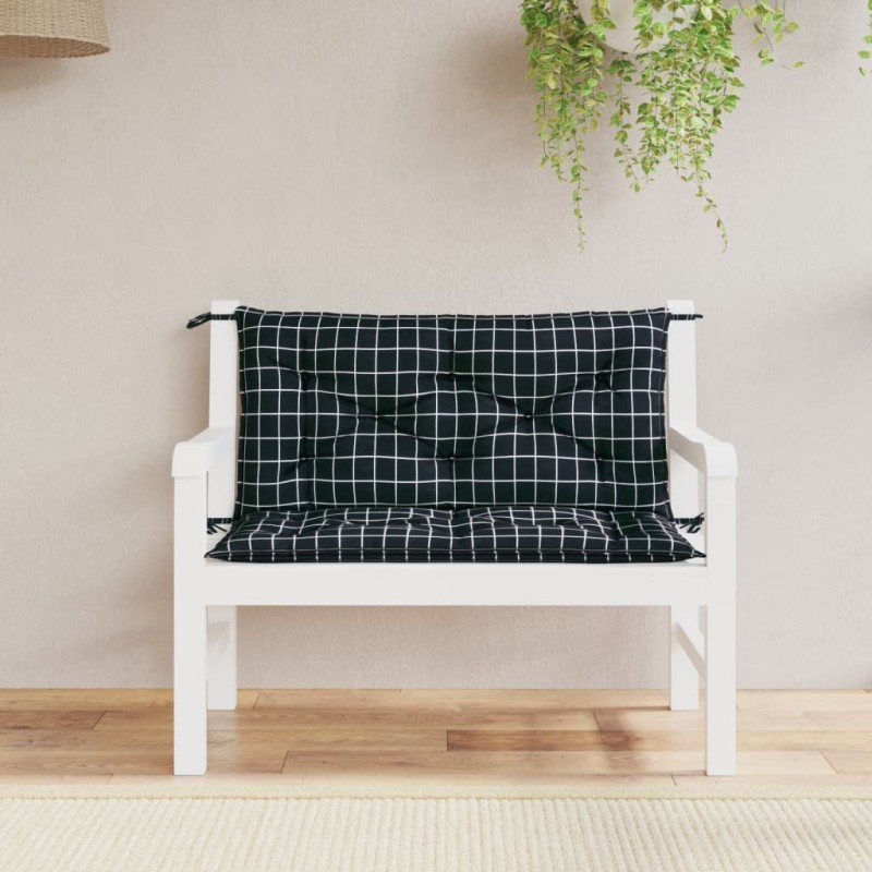 Gartenbank-Auflagen 2 Stk. Schwarz Karomuster 100x50x7 cm Stoff Gartenbank-Auflagen 2 Stk. Schwarz Karomuster 100x50x7 cm Stoff