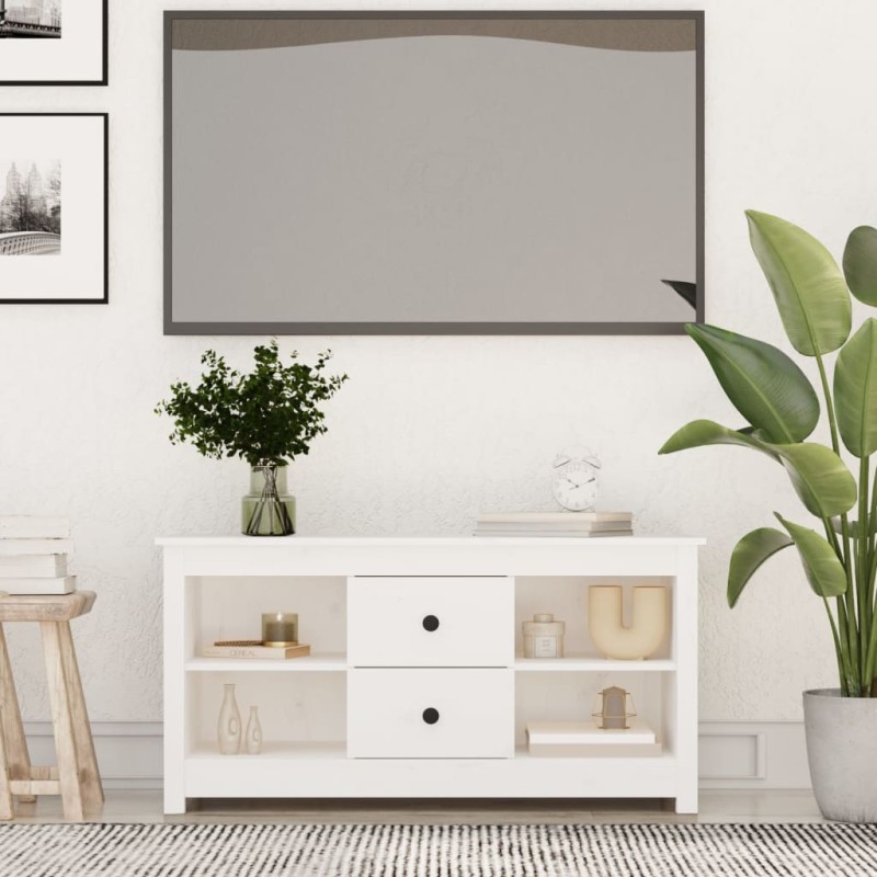 vidaXL TV-Schrank Weiß 103x36,5x52 cm Massivholz Kiefer vidaXL TV-Schrank Weiß 103x36,5x52 cm Massivholz Kiefer