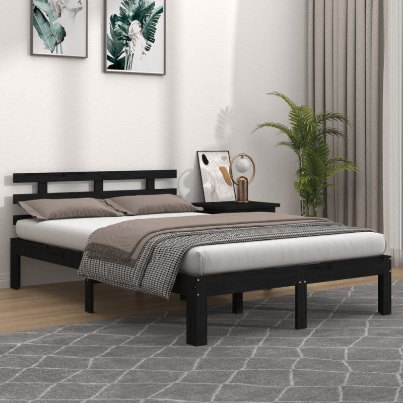 vidaXL Massivholzbett Schwarz 200x200 cm vidaXL Massivholzbett Schwarz 200x200 cm