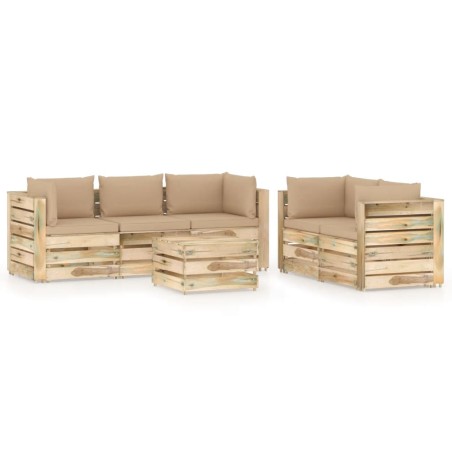 vidaXL 6-tlg. Garten-Lounge-Set mit Kissen Grün Imprägniertes Holz