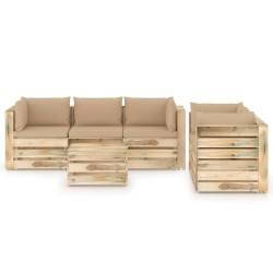 vidaXL 6-tlg. Garten-Lounge-Set mit Kissen Grün Imprägniertes Holz
