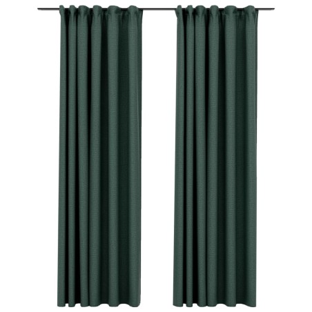 vidaXL Verdunkelungsvorhänge Haken Leinenoptik 2 Stk. Grün 140x225 cm