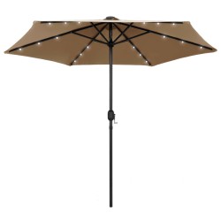 vidaXL Sonnenschirm mit LED-Leuchten & Aluminium-Mast 270 cm Taupe