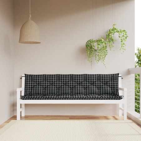 Gartenbank-Auflagen 2 Stk. Schwarz Karomuster 200x50x7 cm Stoff