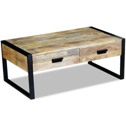 vidaXL Couchtisch mit 2 Schubladen Mangoholz Massiv 100x60x40 cm