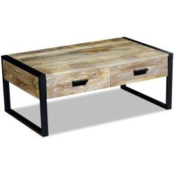 vidaXL Couchtisch mit 2 Schubladen Mangoholz Massiv 100x60x40 cm