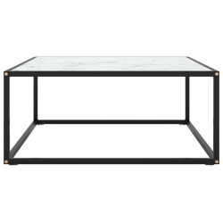 vidaXL Couchtisch Schwarz mit Weißem Glas in Marmor-Optik 80x80x35 cm
