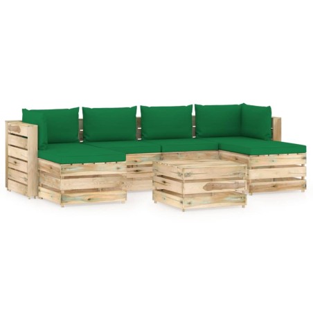 vidaXL 7-tlg. Garten-Lounge-Set mit Kissen Grün Imprägniertes Holz