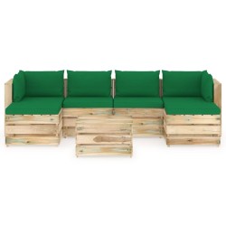 vidaXL 7-tlg. Garten-Lounge-Set mit Kissen Grün Imprägniertes Holz