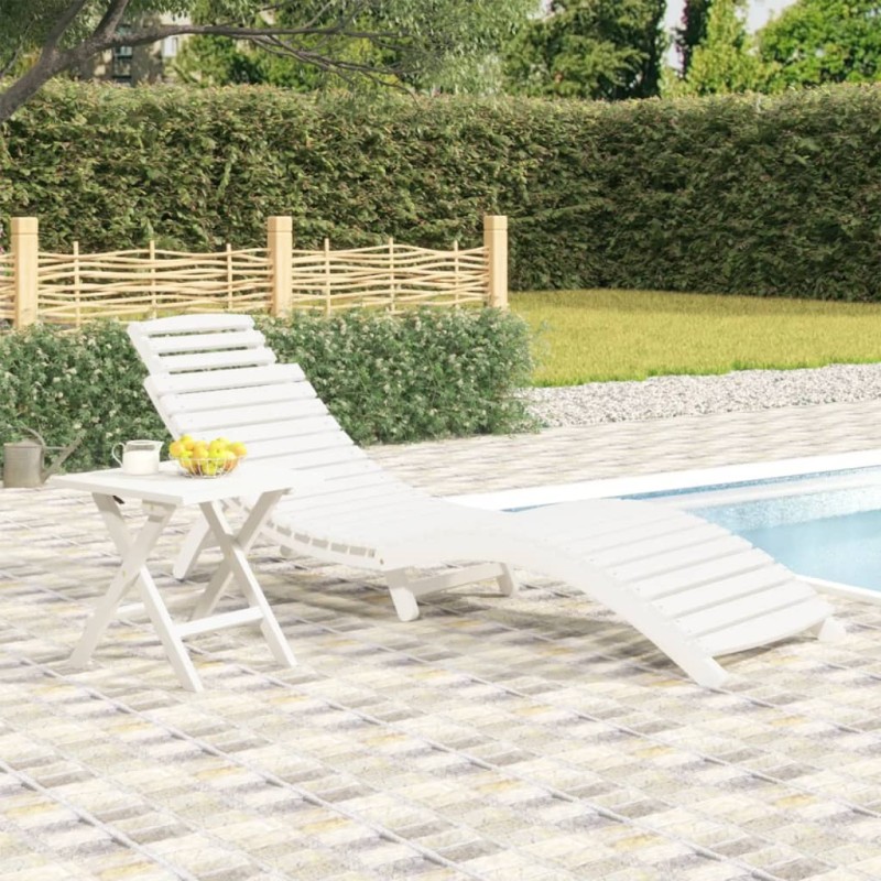 vidaXL Sonnenliege mit Tisch Weiß Massivholz Akazie vidaXL Sonnenliege mit Tisch Weiß Massivholz Akazie