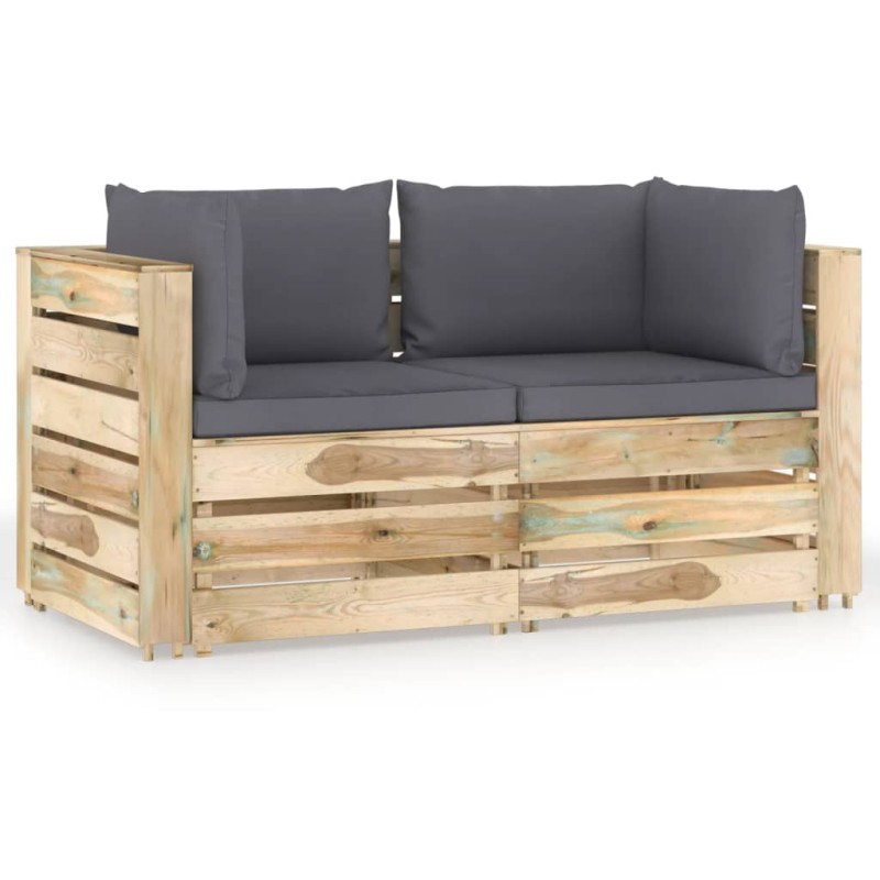 vidaXL 2-Sitzer Outdoor-Sofa mit Kissen Grün Imprägniertes Holz vidaXL 2-Sitzer Outdoor-Sofa mit Kissen Grün Imprägniertes Holz