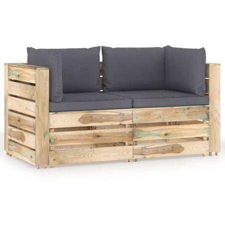 vidaXL 2-Sitzer Outdoor-Sofa mit Kissen Grün Imprägniertes Holz