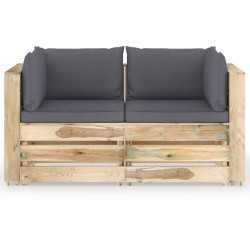 vidaXL 2-Sitzer Outdoor-Sofa mit Kissen Grün Imprägniertes Holz