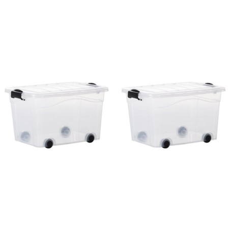 vidaXL Aufbewahrungsboxen mit Rollen & Deckeln 2 Stk. Transparent 40 L