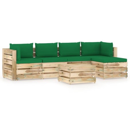 vidaXL 6-tlg. Garten-Lounge-Set mit Kissen Grün Imprägniertes Holz