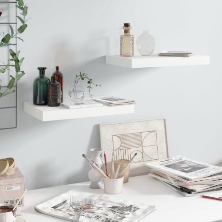 vidaXL Schweberegale 2 Stk. Hochglanz-Weiß 40x23x3,8 cm MDF