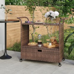 vidaXL Barwagen mit Schublade Braun 100x45x97 cm Poly Rattan  