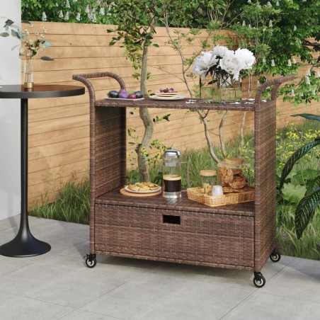 vidaXL Barwagen mit Schublade Braun 100x45x97 cm Poly Rattan  