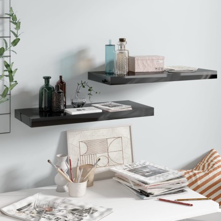 vidaXL Wandregale Schwebend 2 Stk. Hochglanz-Schwarz 60x23,5x3,8cm MDF