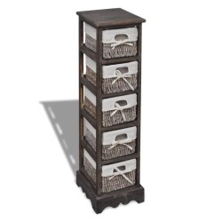 vidaXL Holz-Schränkchen mit 5 Flechtkörben Braun 