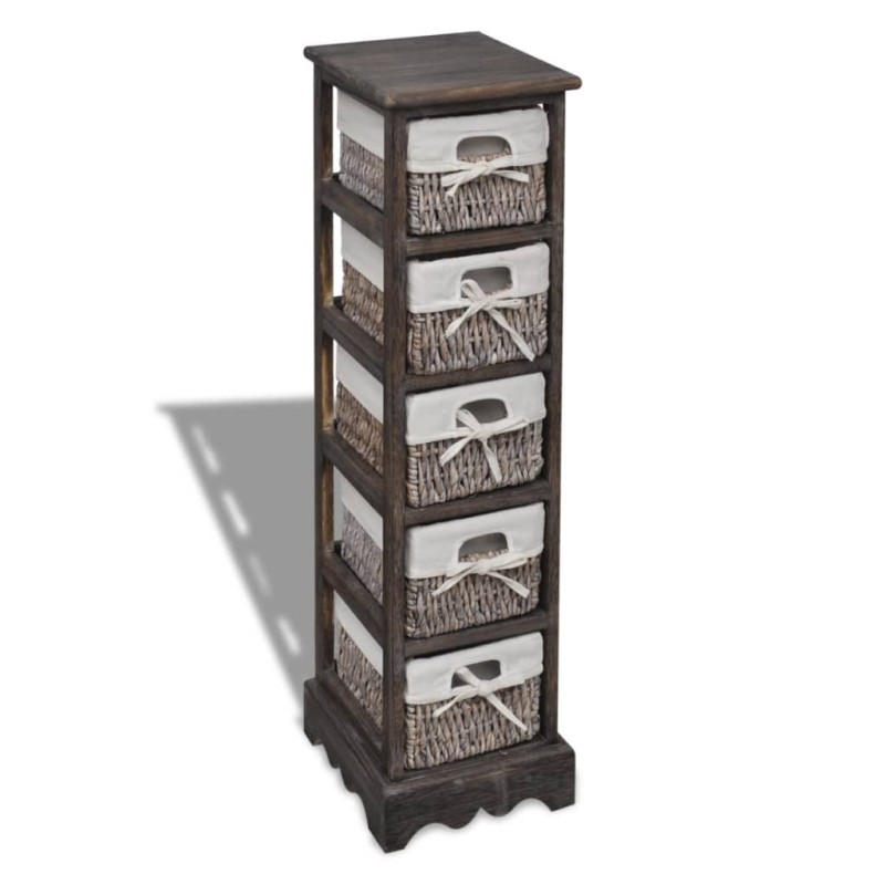 vidaXL Holz-Schränkchen mit 5 Flechtkörben Braun vidaXL Holz-Schränkchen mit 5 Flechtkörben Braun