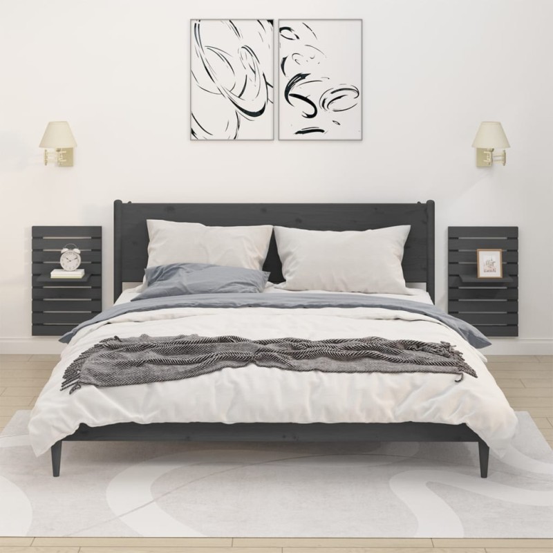 vidaXL Wand-Nachttische 2 Stk. Grau Massivholz Kiefer vidaXL Wand-Nachttische 2 Stk. Grau Massivholz Kiefer