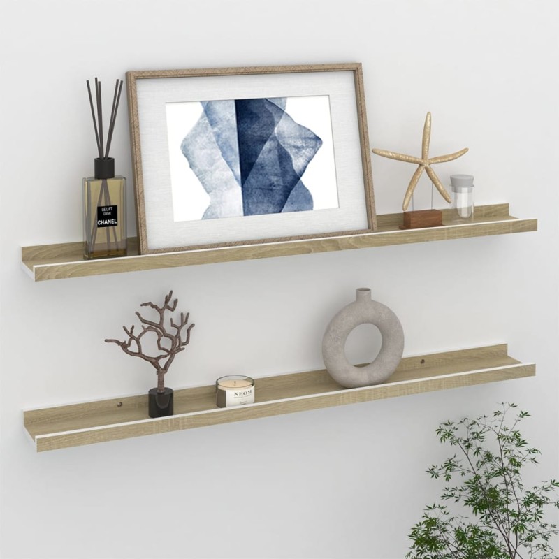 vidaXL Wandregale 2 Stk. Weiß und Sonoma-Eiche 80x9x3 cm vidaXL Wandregale 2 Stk. Weiß und Sonoma-Eiche 80x9x3 cm