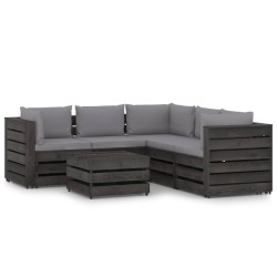vidaXL 6-tlg. Garten-Lounge-Set mit Kissen Grau Imprägniertes Holz